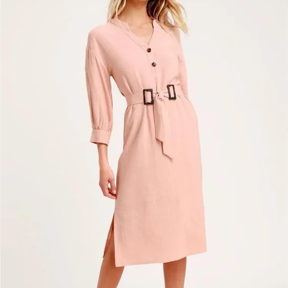 blush pink 3 4 sleeve dress Plus Size 3/4 Sleeve Textured Knit Dress Blush / 1X